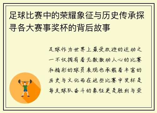 足球比赛中的荣耀象征与历史传承探寻各大赛事奖杯的背后故事