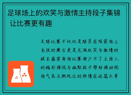 足球场上的欢笑与激情主持段子集锦 让比赛更有趣